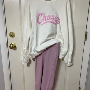Chaser Cream Sweatshirt with Pink Accents